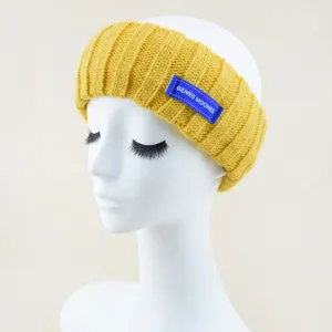 Gele geribbelde gebreide hoofdband voor vrouwen yoga gezicht wassen haar accessoire rekbaar