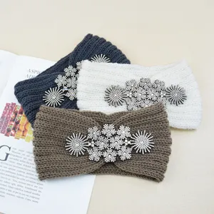 Fascia per capelli in maglia con strass da donna, accessorio per capelli invernale.