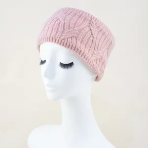 Pink knitted cable hairband fleece lined winter warm wide ear warmer headband accessory