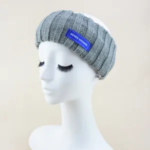 Grijs gebreide hoofdband effen geribbelde haarband zachte winter oorwarmer yoga zweetband