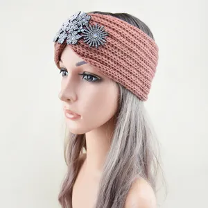 Elegante fascia in maglia con strass da donna invernale calda lana accessorio per capelli.