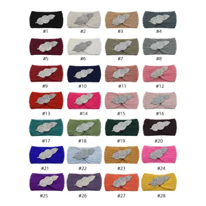 Knitted rhinestone leaf headband, ribbed wool hair band for yoga, face washing and daily wear.