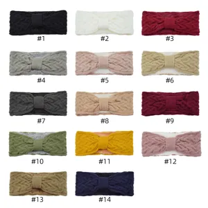 Western Style Acrylic Cable Knit Fleece Lined Bowknot Headband Winter Warm Ear Protection Outdoor Sports Headwear For Women