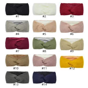 Western Style Acrylic Winter Cable Knit Headband Fleece Lined Fuzzy Cross Hairband Warm Ear Warmer Head Wrap Sport Hair Band For Women Men