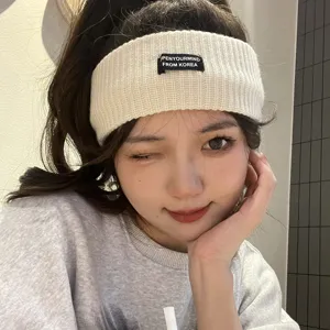Minimalist Acrylic Knitted Headband Letter Label Wide Elastic Hairband For Women Yoga Sports Face Wash Hair Accessories