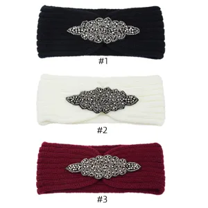 Fascia per capelli lavorata a maglia con strass fascia calda invernale set da 3 colori