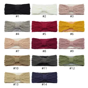 Vintage Bow Knit Headband For Women Winter Fleece Lined Ear Warmer Head Wrap Twist Crochet Hairband Outdoor Sports Headwear