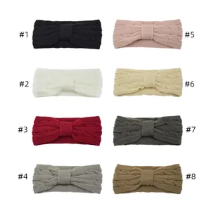 Knitted double layer cable bow hairband winter warm headband soft hair accessories for women