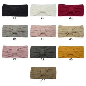 Knitted Bow Hair Band Winter Warm Headwrap Solid Color Striped Hair Accessories