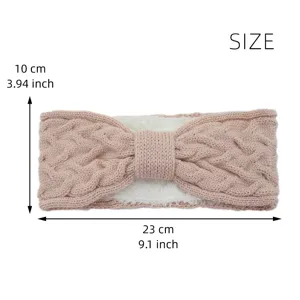 Detailed view of the knitted winter fleece-lined headband showing dimensions, length 23cm.