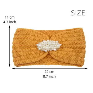 Bandeau tricoté avec décoration de perles élégante hiver chaud accessoire cheveux jaune