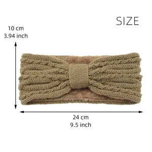 Knit fleece bow headband winter warm ear protection solid color casual hair accessory