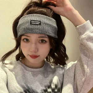 Grey knitted hair band wide winter headband soft yoga hair accessory for women daily wear
