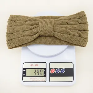 Brown knitted bow headband cable knit hair band winter warm hair accessory details