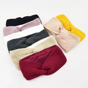 Knitted twist headband with fleece lining, warm winter ear warmer hair accessories set of colors.