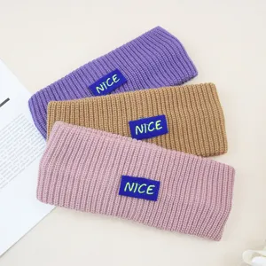 Y2K knit headband with letter patch, warm fleece hair hoop and winter ear warmer accessory.