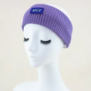 Purple knitted headband for women, soft elastic winter ear warmer Y2K hair accessory.