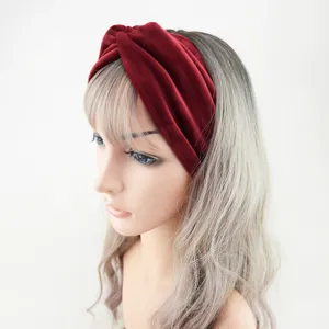 Detail view of the wine red velvet twisted headband, soft plush hair accessory for daily wear.