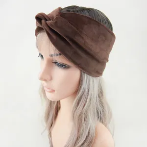 Brown velvet twist headband for women, soft wide hair band for yoga, face washing and daily wear.