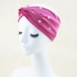 Rosa Samt Haarreif mit Kunstperlen, breiter Knoten Haarschmuck für Damen Alltag Eleganz.