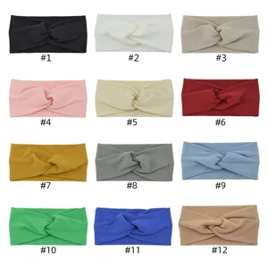 Knotted striped headband set, 12 colors wide elastic hair bands for yoga sports washing face.