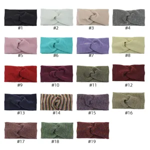 Detailed view of ribbed twist headbands, elastic sports yoga hair bands in multi colors.