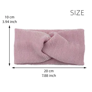 Pink metallic knit twist headband, wide elastic yoga hair band with sparkling silver threads.