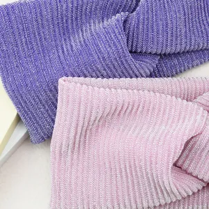 Shimmer knit cross headband detail, elastic yoga hair band with metallic threads for women daily style.