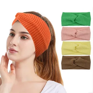 Diadema Ancha Tejida de Punto Poliéster Minimalista Nudo Cruzado Cuadros Patrón Macarrón Elástico Deporte Cinta Para Yoga Lavar Cara Mujeres