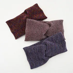 Glitter vertical stripe cross headband knit wide yoga hair band fashion elastic hair accessory
