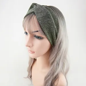 Detailed view of the metallic glitter wide headband with twist design for daily wear and yoga.