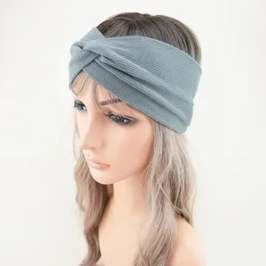 Ribbed twist headband detail, stretchy wide hair band for yoga, sports, and daily wear.