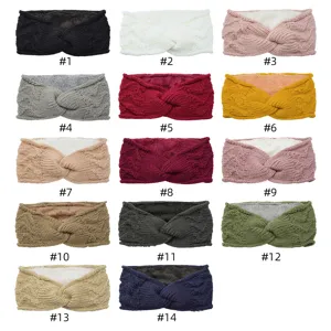 Women Winter Fleece Lined Warm Headband Cable Knit Wavy Criss Cross Thick Ear Warmer Head Wrap Ear Protection Thermal Headwear