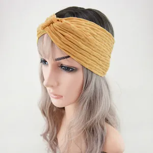Yellow knotted yoga sports headband for women wide elastic hair band running hair accessory