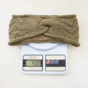 Knitted fleece-lined cross headband detail, showing winter warmth and texture design.