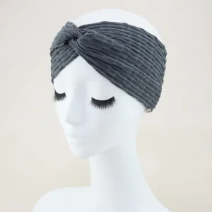 Dark gray textured twist yoga headband, wide elastic sports hair band for running and washing.