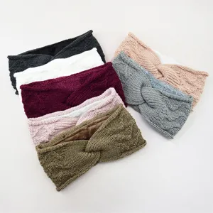 Cozy fleece lined knit headband winter ear warmer twisted thick hair band multi colors