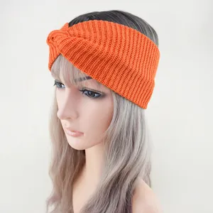 Diadema de punto naranja con nudo diadema de yoga elástica banda ancha para deporte mujer