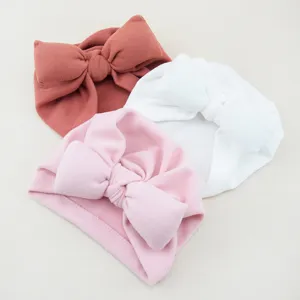 Einfarbige Babyturban Mütze mit großer Schleife süßer Kleinkind Kopfwickel 3er Set