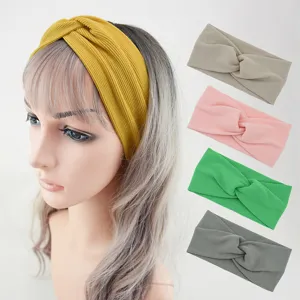 Women Striped Cross Headband Elastic Sporty Yoga Hair Band Wide Brim Ribbed Turban Headwrap For Washing Face Exercise Workout Hair Accessories