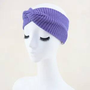 Diadema de punto morado con nudo, cinta elástica ancha para yoga, deportes y lavado facial.