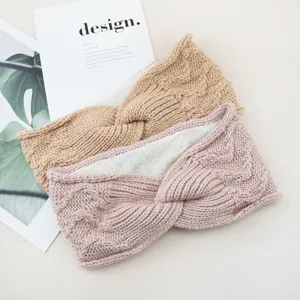 Knit twist headband detail, fleece lined warm winter ear warmer, soft woolen hair accessory.