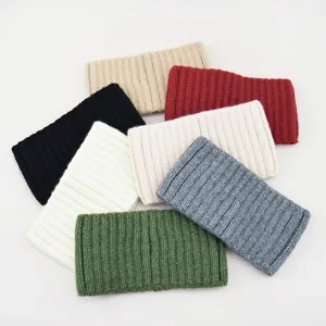 Detail shot of multi-color ribbed knitted hair band, soft and cozy winter accessory for daily.