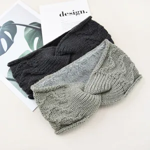 Knitted fleece headband winter warm ear protection cross wave thick woolen hair band set