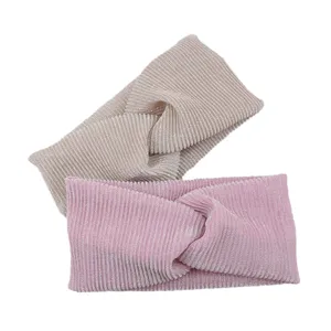 Shimmering metallic knit cross headband for women, elastic wide hair band for yoga and sports.