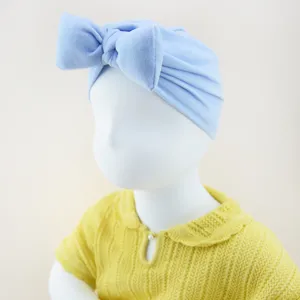 Süße hellblaue Turbanmütze für Babys mit großer Schleife, weiches Kopfband für den Alltag.