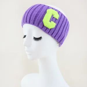 Fascia per capelli in maglia larga viola contrasto lettera C stile Y2K accessorio lavaggio viso