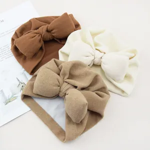 Süße Weiche Polyester Einfarbige Geknotete Säugling Turban Mütze Mit Großer Schleife Outdoor Komfortable Winddichte Pullover Beanie Mützen Für Kleinkinder Baby