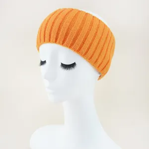 Cozy orange ribbed knit headband for women, stylish elastic hair accessory for daily wear.