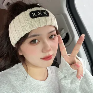 Korean style knitted hairband wide fleece headband cute embroidered hair accessory